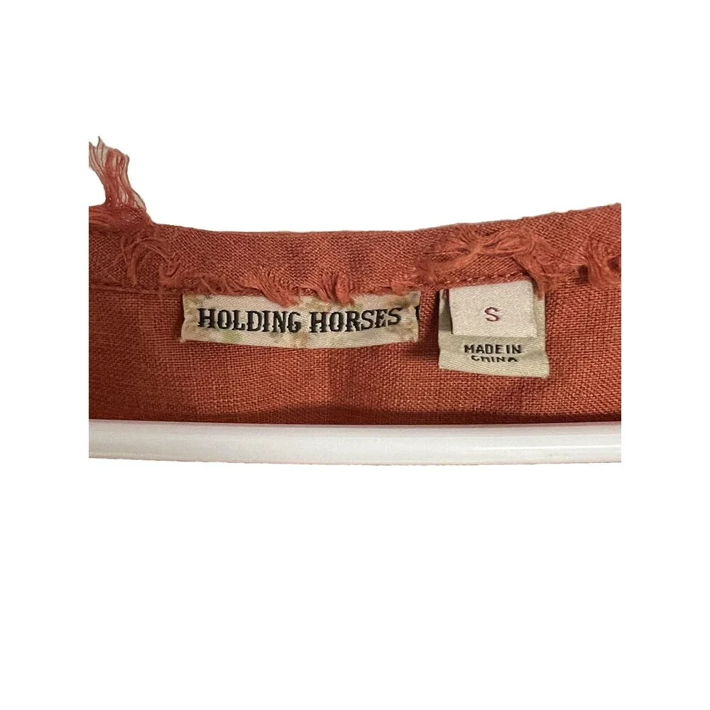 Anthropologie Holding Horses Womens Tunic Top Small Orange Linen Ginnie - Picture 6 of 6